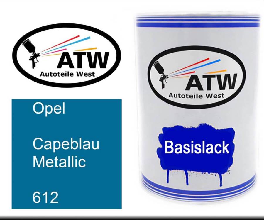 Opel, Capeblau Metallic, 612: 500ml Lackdose, von ATW Autoteile West.